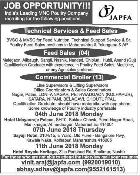 JAPFA Comfeed Maharashtra Recruitment 2018