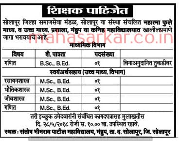Santosh Bhimrao Patil College Recruitment 2018