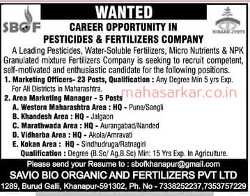 MAHA Savio Bio Organic & Fertilizers Recruitment 2018