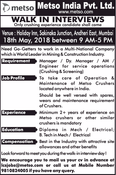 Metso India Recruitment 2018