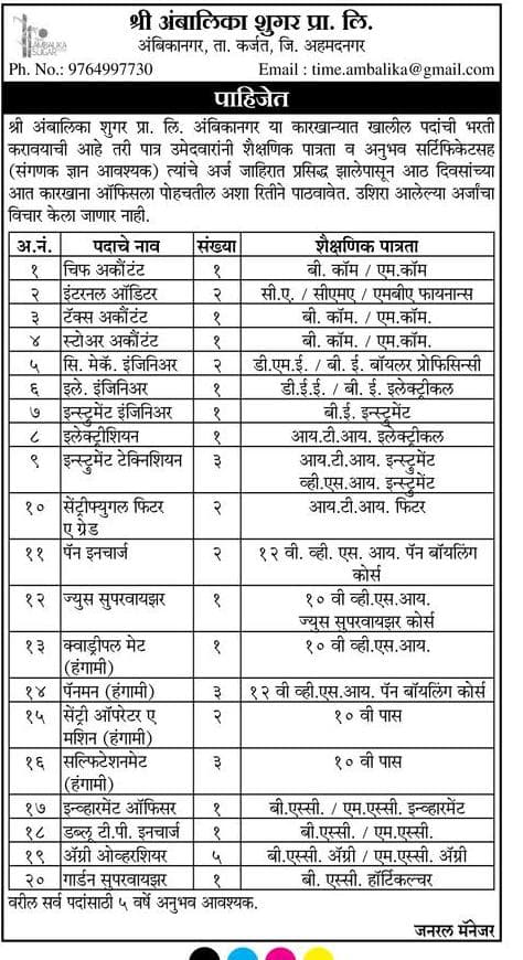 Shri Ambalika Sugars Pvt. Ltd Recruitment 2018