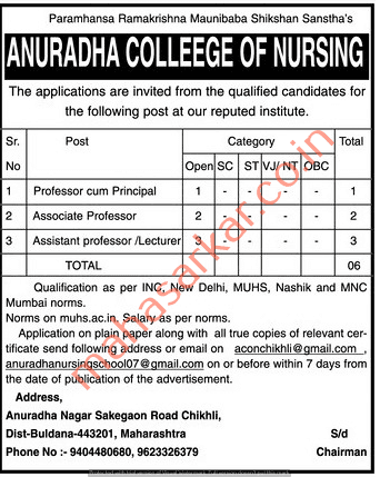 Anuradha College of Nursing Recruitment 2018