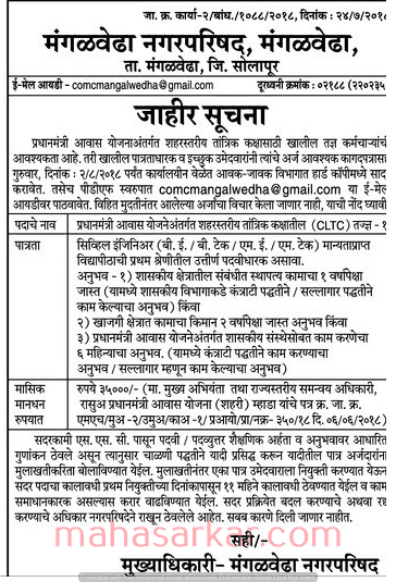 Mangalwedha Nagar Parishad Recruitment 2018