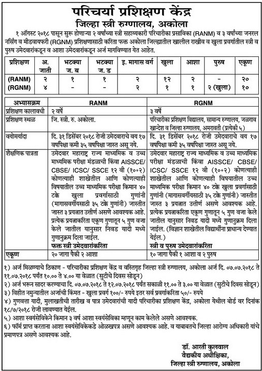 District Women Hospital Akola Recruitment 2018