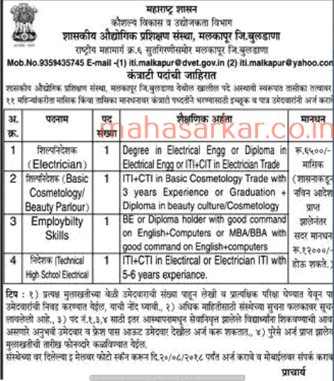 GOVT. ITI Buldhana Recruitment 2018