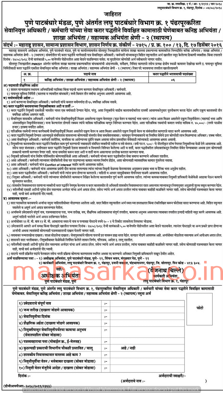 Pune Laghu Patbandhare Vibhag Recruitment 2018