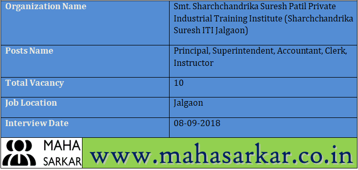 Sharchchandrika Suresh ITI Jalgaon Recruitment 2018