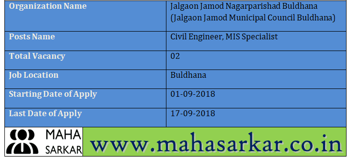 Jalgaon Jamod Municipal Council Buldhana Recruitment 2018
