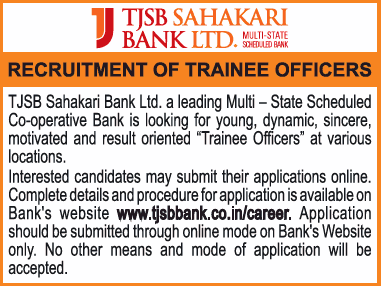 TJSB sahakari Bank Maharashtra Recruitment 2019 For Trainee Officer Posts