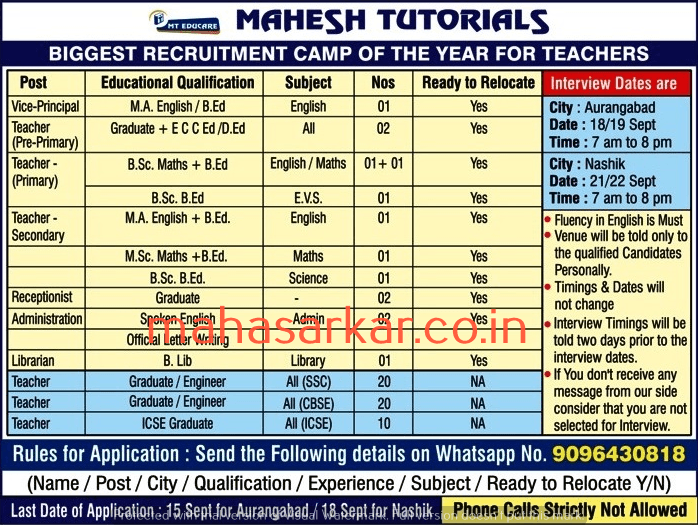 Biggest Recruitment Camp of the Year for 64 Teacher Posts in Maharashtra 2018
