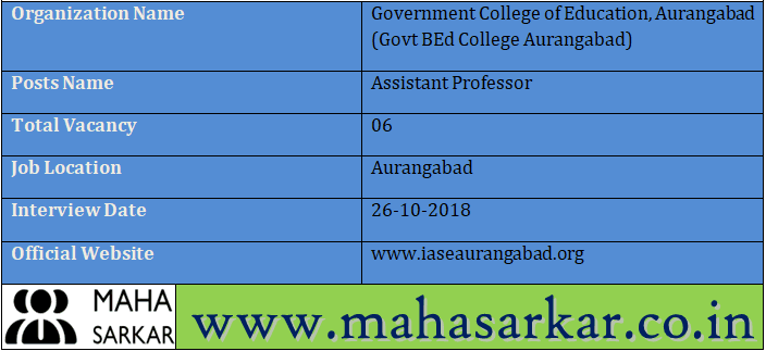 Govt BEd College Aurangabad Recruitment 2018