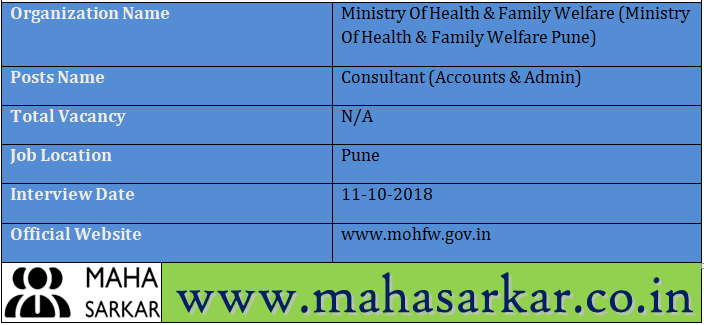 Ministry Of Health & Family Welfare Pune Recruitment 2018