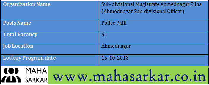 Ahmednagar Sub-divisional Officer Recruitment 2018