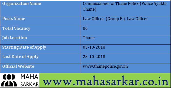 Police Ayukta Thane Law Officer Recruitment 2018