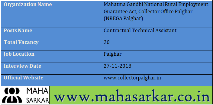 NREGA Palghar Contractual Technical Assistant Recruitment 2018