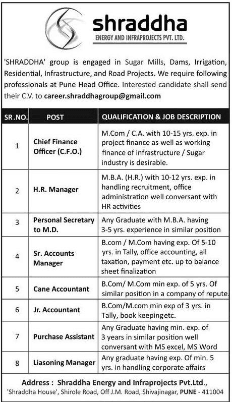 Shraddha Group Pune Recruitment 2019