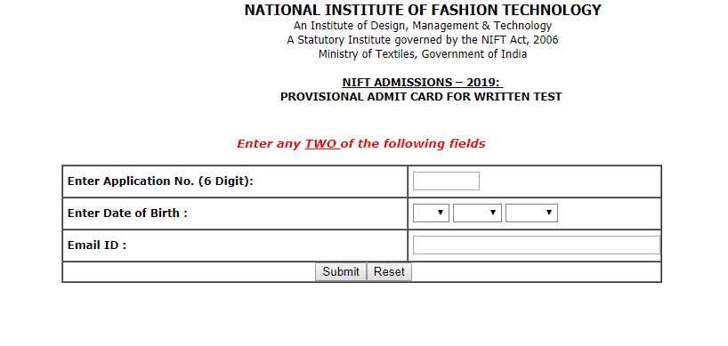 NIFT Admit Card or Hall Ticket 2019