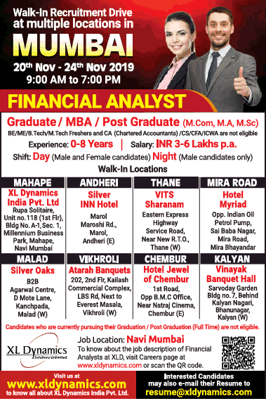 XL Dynamics India भरती २०१९ – Job Location:- Mumbai