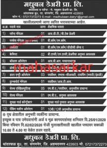 मधुबन डेअरी प्रायव्हेट लिमिटेड मध्ये 19 जागांसाठी भरती २०२०